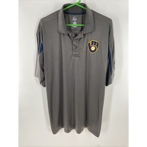 Majestic Polo Shirt Men's‎ XLT Gray Milwaukee Brewers Short Sleeve Pullover